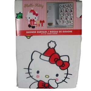 Hello Kitty Christmas Shower Curtain Tree Candy Canes Snowman Stockings Bells